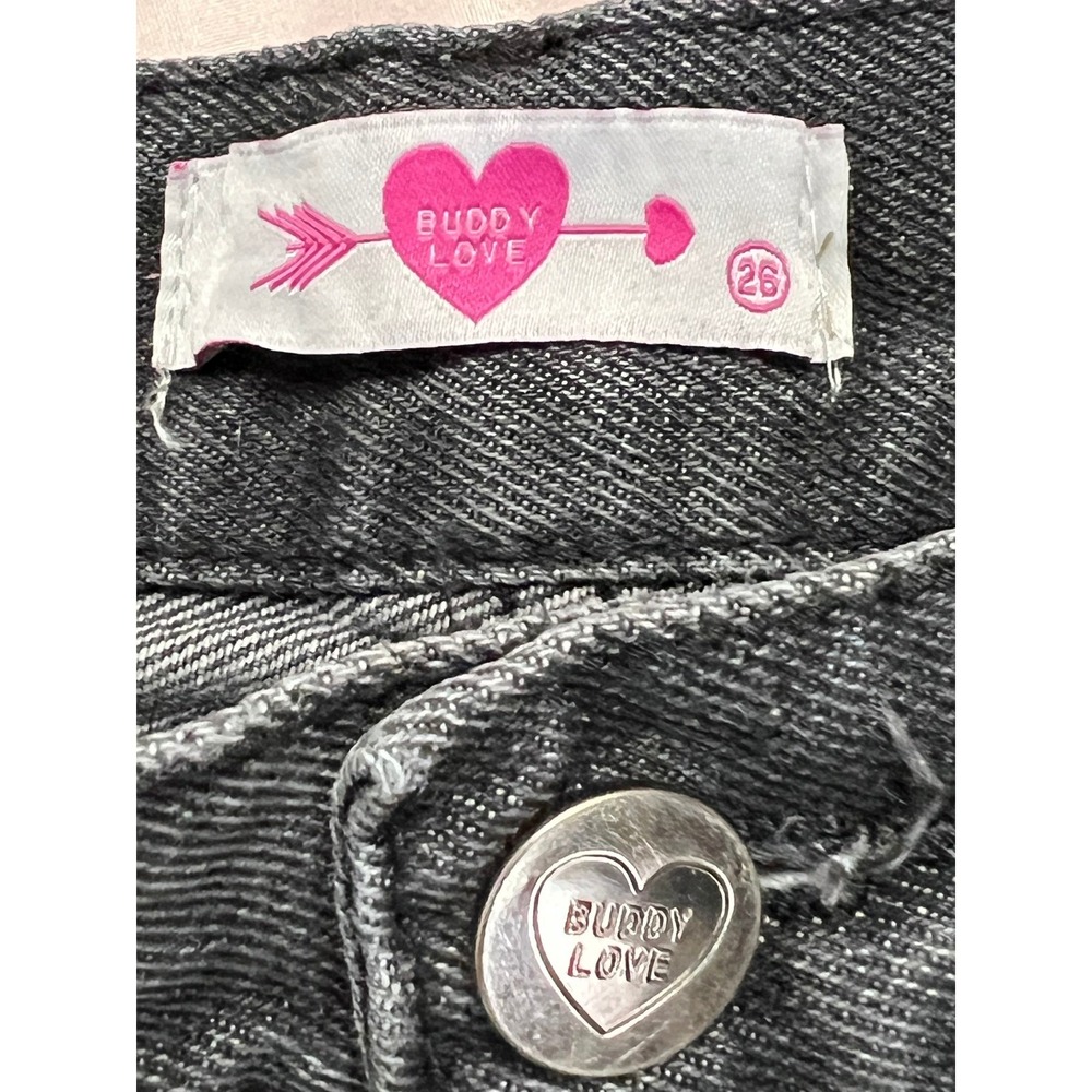 Buddy Love Star Patch Denim Shorts Womens 26 Black Distressed Cutoff Summer Y2K - Picture 2 of 9
